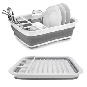 dish drainer collapsible dish rack drainer foldable & portable dish & cutlery organizer space saving kitchen accessory for inside camper & travel trailers, white gray