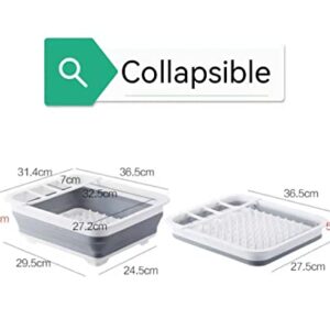 Dish Drainer Collapsible Dish Rack Drainer Foldable & Portable Dish & Cutlery Organizer Space Saving Kitchen Accessory for Inside Camper & Travel Trailers, White Gray