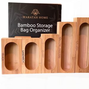 waratah home bamboo storage bag organizer - 5 pc magic bag organizer for kitchen and drawer, compatible with gallon, quart, sandwich, snack and variety size bag (pack of 5)