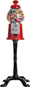 gumball machine - 15 inch candy dispenser with stand for bubble gumballs - heavy duty red metal with large acrylic shatterproof bowl - easy twist-off refill - free or coin operated - by the candery