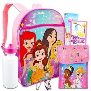 disney princess backpack with lunch box set - disney princess backpack for girls bundle with lunch bag, water bottle, stickers, more | disney princess school supplies