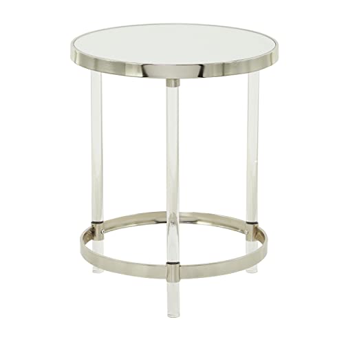 Deco 79 Acrylic Round Accent Table with Mirrored Glass Top, 19" x 19" x 23", Silver