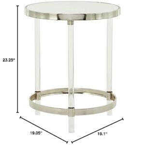 Deco 79 Acrylic Round Accent Table with Mirrored Glass Top, 19" x 19" x 23", Silver