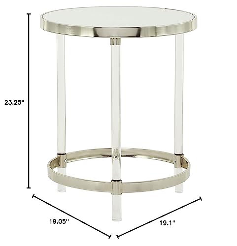 Deco 79 Acrylic Round Accent Table with Mirrored Glass Top, 19" x 19" x 23", Silver