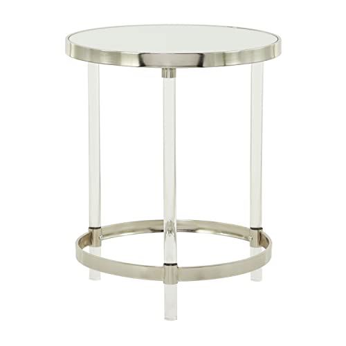 Deco 79 Acrylic Round Accent Table with Mirrored Glass Top, 19" x 19" x 23", Silver