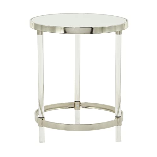 Deco 79 Acrylic Round Accent Table with Mirrored Glass Top, 19" x 19" x 23", Silver