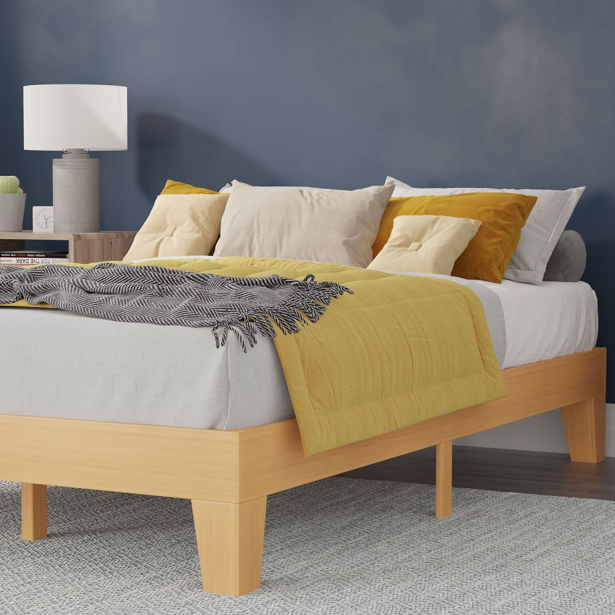 Flash Furniture Evelyn Wooden Platform Bed - Natural Pine Finish - Queen - Wooden Slat Support - No Box Spring Required - Easy Assembly