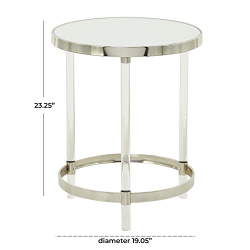 Deco 79 Acrylic Round Accent Table with Mirrored Glass Top, 19" x 19" x 23", Silver