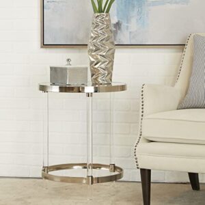 Deco 79 Acrylic Round Accent Table with Mirrored Glass Top, 19" x 19" x 23", Silver