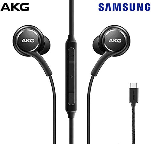 ElloGear 2022 Type C Headphone Earbuds for Samsung Galaxy A53, S21, Galaxy S22, S22 Ultra, Galaxy S20 FE - Designed by AKG - Braided Cable with Microphone and Volume Remote USB-C Connector - Black