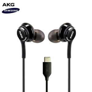 ElloGear 2022 Type C Headphone Earbuds for Samsung Galaxy A53, S21, Galaxy S22, S22 Ultra, Galaxy S20 FE - Designed by AKG - Braided Cable with Microphone and Volume Remote USB-C Connector - Black