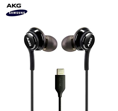 ElloGear 2022 Type C Headphone Earbuds for Samsung Galaxy A53, S21, Galaxy S22, S22 Ultra, Galaxy S20 FE - Designed by AKG - Braided Cable with Microphone and Volume Remote USB-C Connector - Black