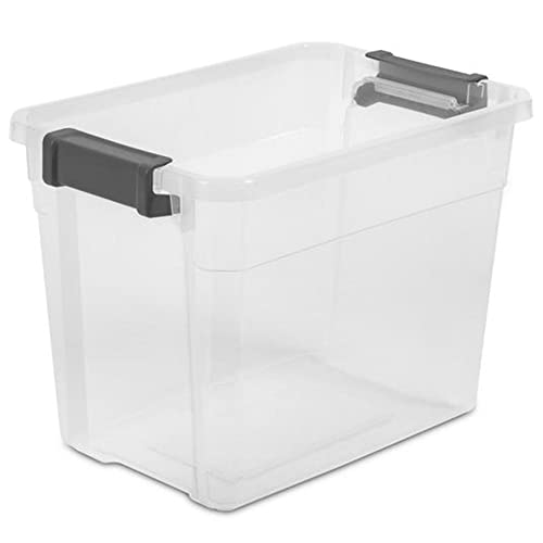 Sterilite 30 Quart Clear Plastic Stackable Storage Container Bin Box Tote with Grey Latching Lid Organizing Solution for Home & Classroom, 6 Pack