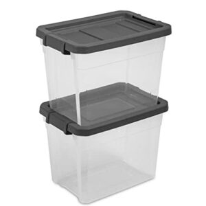 Sterilite 30 Quart Clear Plastic Stackable Storage Container Bin Box Tote with Grey Latching Lid Organizing Solution for Home & Classroom, 6 Pack