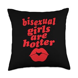 cute bisexual pride stuff bi quote aesthetic merch girls are hotter funny single bisexual pride kiss throw pillow, 18x18, multicolor