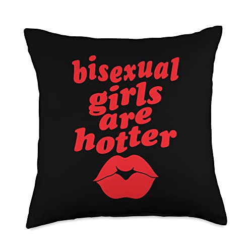 Cute Bisexual Pride Stuff Bi Quote Aesthetic Merch Girls are Hotter Funny Single Bisexual Pride Kiss Throw Pillow, 18x18, Multicolor