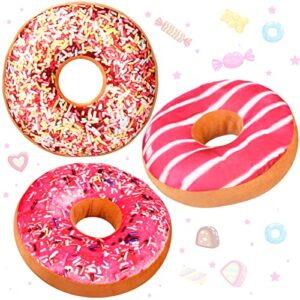 3 pieces donut round throw pillow 16 inch pink donut 3d digital print pillow cute doughnut shaped funny pillows soft plush food stuffed decor comfortable cushion for floor chair couch