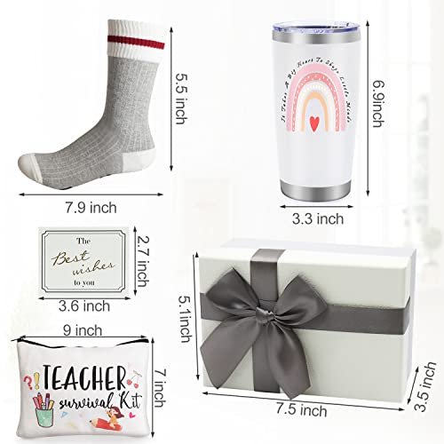 Best Teacher Appreciation Gifts,20 OZ Insulated Tumbler for Women Teacher Gifts,Unique Gifts Ideas from Students - Funny Socks Thank You Basket Box for New Teachers,Teachers Day Gifts,Christmas Gifts