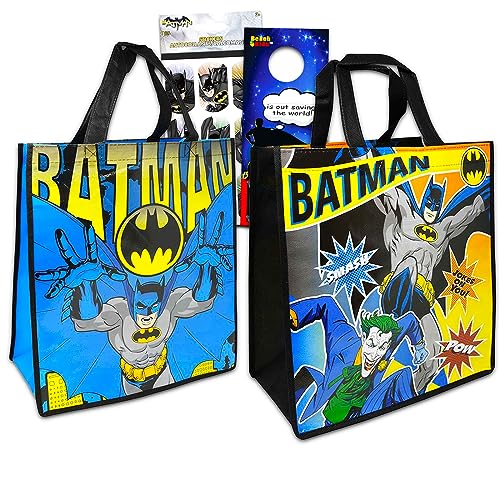 Batman Party Favors Set Batman Reusable Bag Bundle - 2 Pc Batman Tote Bags with Batman Stickers, and More (Batman Bags for Birthday)