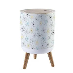 small trash can with lid seamless 50s retro atomic starbust mid century modern repeating 1950s round garbage can press cover wastebasket wood waste bin for bathroom kitchen office 7l/1.8 gallon