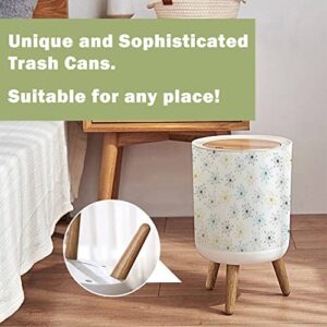 Small Trash Can with Lid Seamless 50s Retro Atomic Starbust Mid Century Modern Repeating 1950s Round Garbage Can Press Cover Wastebasket Wood Waste Bin for Bathroom Kitchen Office 7L/1.8 Gallon