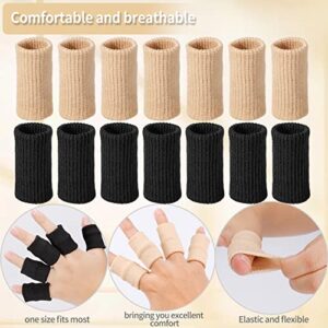 30 Pieces Finger Sleeves,Elastic Compression Protector with 1 Storage Bag,Finger Compression Sleeves,Elastic Thumb Sleeve,Finger Protector Sleeve for Relieving Pain Sports(Black + Beige)