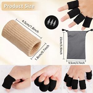 30 Pieces Finger Sleeves,Elastic Compression Protector with 1 Storage Bag,Finger Compression Sleeves,Elastic Thumb Sleeve,Finger Protector Sleeve for Relieving Pain Sports(Black + Beige)