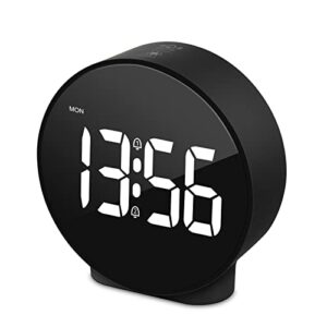 deeyaple small digital alarm clock led desk travel electronic clock dual alarm snooze dimmable day set 12/24h week display 4inch black (no battery＆adapter)