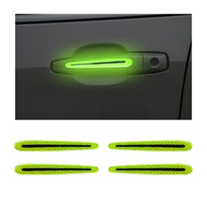 fekey&jf 4pcs car door handle protector reflective stickers, 3d car door handle cup scratches protective films, night visibility safety warning decal, universal for most cars (green)