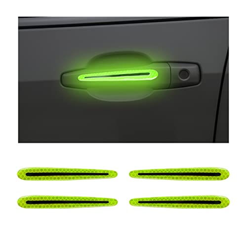 Fekey&JF 4PCS Car Door Handle Protector Reflective Stickers, 3D Car Door Handle Cup Scratches Protective Films, Night Visibility Safety Warning Decal, Universal for Most Cars (Green)