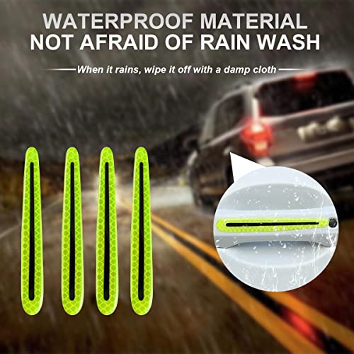 Fekey&JF 4PCS Car Door Handle Protector Reflective Stickers, 3D Car Door Handle Cup Scratches Protective Films, Night Visibility Safety Warning Decal, Universal for Most Cars (Green)