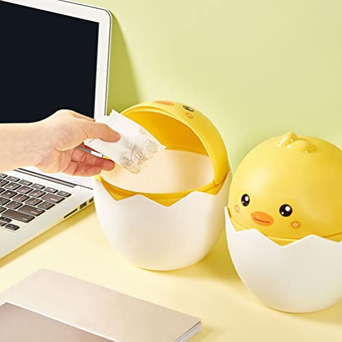 Operitacx Trash can Table Trash Can Mini Wastebasket Cartoon Chicken Egg Compost Bin Easy- Clean Countertop Plastic Garbage Can for Bathroom Vanity Countertop Grey Miniature Trash can Kawaii Desk