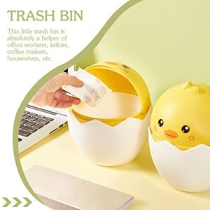 Operitacx Trash can Table Trash Can Mini Wastebasket Cartoon Chicken Egg Compost Bin Easy- Clean Countertop Plastic Garbage Can for Bathroom Vanity Countertop Grey Miniature Trash can Kawaii Desk