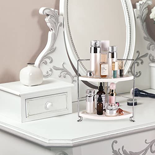 YANBETTER 2-Tier Corner Shelf Bathroom Small Bathroom Shelf Save Space, Easy to Assemble Bathroom Corner Organizer, Vanity Tray Cosmetic & Makeup & Kitchen Storage Silver