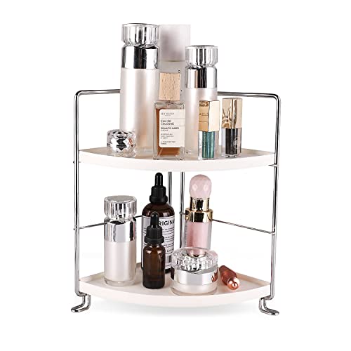 YANBETTER 2-Tier Corner Shelf Bathroom Small Bathroom Shelf Save Space, Easy to Assemble Bathroom Corner Organizer, Vanity Tray Cosmetic & Makeup & Kitchen Storage Silver