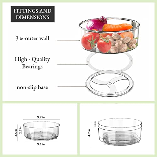 Acrylic Lazy Susan Rotating Plastic Serving Bowls,10" Clear Crazy Susan Turntable for Cabinet Refrigerator Turntable Organizer, Pantry Organization (2 Pack)