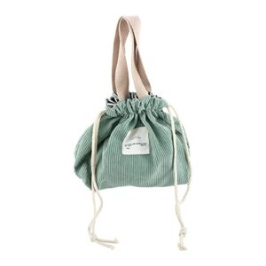 outdoor picnic drawstring picnic tote corduroy canvas dinner container cute food storage bags lunch bag(green)