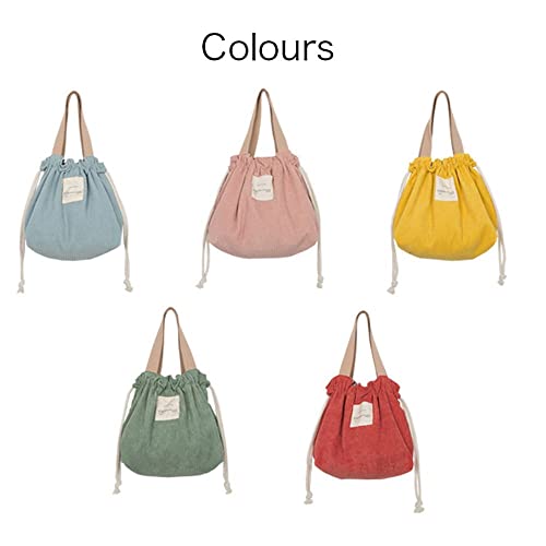 Outdoor Picnic Drawstring Picnic Tote Corduroy Canvas Dinner Container Cute Food Storage Bags Lunch Bag(Green)