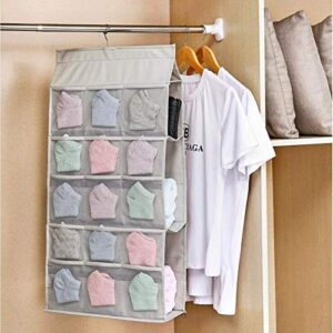 LCXEGO Dual Side Closet Hanging Organizer,3 Shelf Hanging Closet Organizer with Rotating Hanger and Mesh Pocket Bra Underwear Socks Towel Handbag Storage Oxford Bags (3+5+15Pockets, Gray)