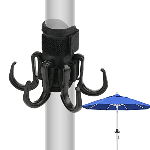 Xxerciz Beach Umbrella Hanging Hook, Anti Slip Backyard Umbrella Hanging Hook with 4 Hooks for Towels, Camera, Sunglasses, Hats, Clothes and Bags, Easy to Install for Beach, Camping Trips