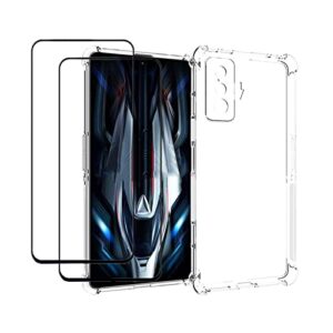 compatible with xiaomi redmi k50 gaming/xiaomi poco f4 gt case clear slim soft tpu cover with screen protector (2 pieces), shock-absorption edge bumper with reinforced corners transparent phone case