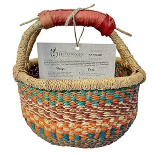 deluxe round colorful african basket - 10" (small) - by market women in bolgatanga, ghana with africa heartwood project - gbsrc (flat-packed)
