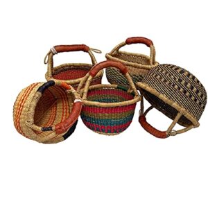 Deluxe Round Colorful African Basket - 10" (small) - by market women in Bolgatanga, Ghana with Africa Heartwood Project - GBSRC (Flat-packed)