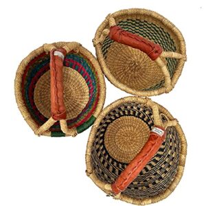 Deluxe Round Colorful African Basket - 10" (small) - by market women in Bolgatanga, Ghana with Africa Heartwood Project - GBSRC (Flat-packed)