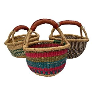 Deluxe Round Colorful African Basket - 10" (small) - by market women in Bolgatanga, Ghana with Africa Heartwood Project - GBSRC (Flat-packed)