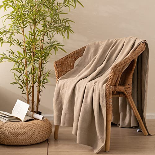 Beoty Lake Cotton Plain Waffle Throw Blanket for Adults and Kids-Soft Breathable 100% Cotton Blanket Modern Minimalism Cozy Cool Blanket for Bed, Couch, Sofa for All Seasons（Beige,Twin 80"x60"）