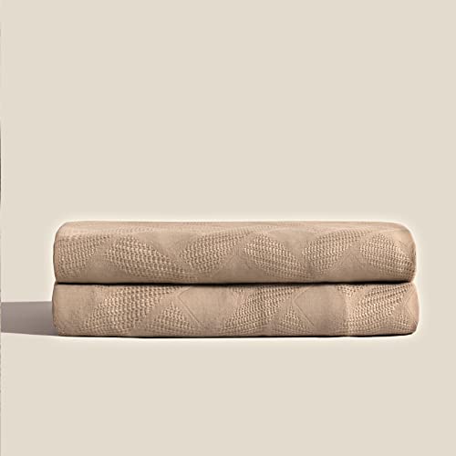 Beoty Lake Cotton Plain Waffle Throw Blanket for Adults and Kids-Soft Breathable 100% Cotton Blanket Modern Minimalism Cozy Cool Blanket for Bed, Couch, Sofa for All Seasons（Beige,Twin 80"x60"）