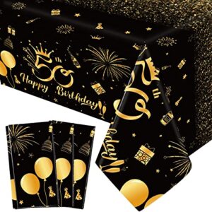remagr 3 pack 50th happy birthday tablecloth disposable plastic table cover rectangular black and gold cloths for parties decoration supply men women birthday, 54 x 108 inch(50th), 54'' 108''