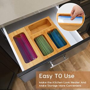 Bamboo Storage Bag Bamboo Kitchen Organizer Pack of 4 Organizers for Drawer Suitable for Gallon Quart Sandwich Snack Slider Bags Compatible with Ziploc Solimo Glad Hefty