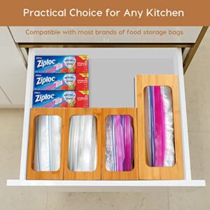 Bamboo Storage Bag Bamboo Kitchen Organizer Pack of 4 Organizers for Drawer Suitable for Gallon Quart Sandwich Snack Slider Bags Compatible with Ziploc Solimo Glad Hefty